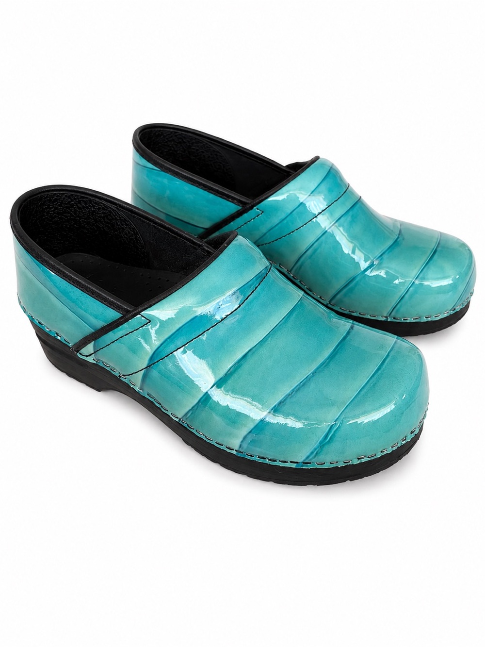 Sanita Patent Leather Danish Clogs Ombre Turquoise Teal Slip-On Comfort Shoes